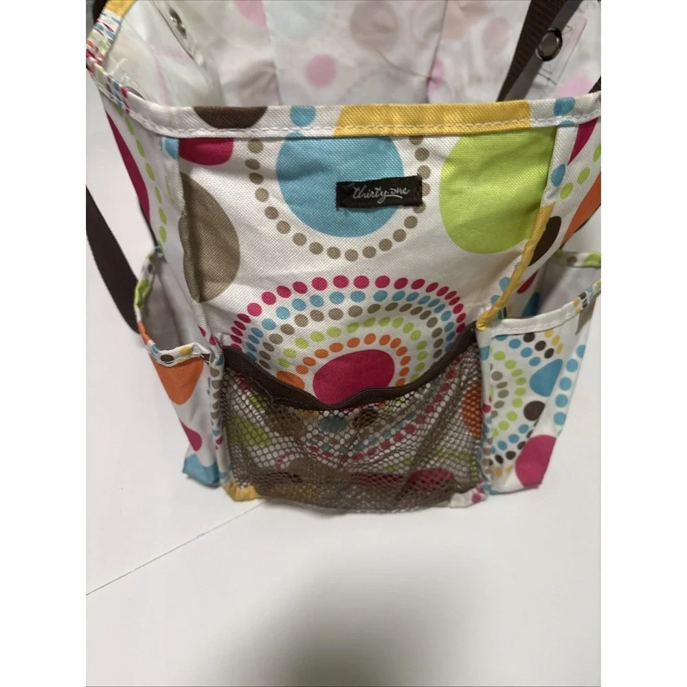 Thirty One 31 Organizing Utility Tote Bag Outer Pockets Colorful Polka Dots